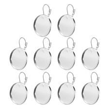 10Pcs Leverback Earring Hooks with 25mm Flat Round Blank Bezel Trays, Silver