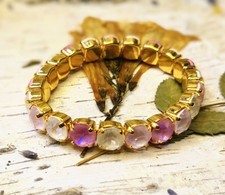 Pink Strawberry Shortcake Premium Crystals On Stretchy Bracelet Gold Plated