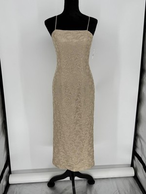 Vtg NOS NWT Alex Evenings Dress Maxi Size 4 Spaghetti Straps Mesh Beige B2  | eBay