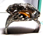 RARE Vintage Carved Cougar Panther Cat Tiger Eye Stone  Sterling Silver 925 Ring