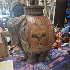 Vintage Hand Carved Wooden Elephant Candle Holder 15 Inch High Sculpture