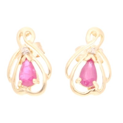 Ohrstecker 9 Karat Gelbgold Rubin & Diamant (7,5 x 12 mm)