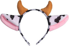 Cow Ears and Horns Headband, Polyester, One Size Fits Most, Halloween Costume Ac