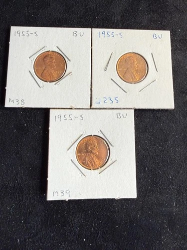 Lot of (3) 1955-S Mint Lincoln Wheat Cent Penny 1c BU UNCIRCULATED Coins M38