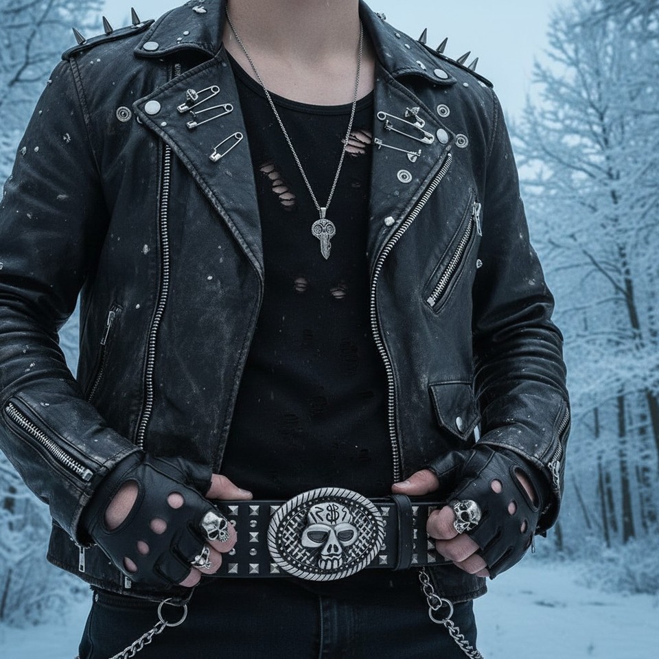 Men / Women Buckle Silver Skull Skeleton Black Big Oval Gothic Rocker ...