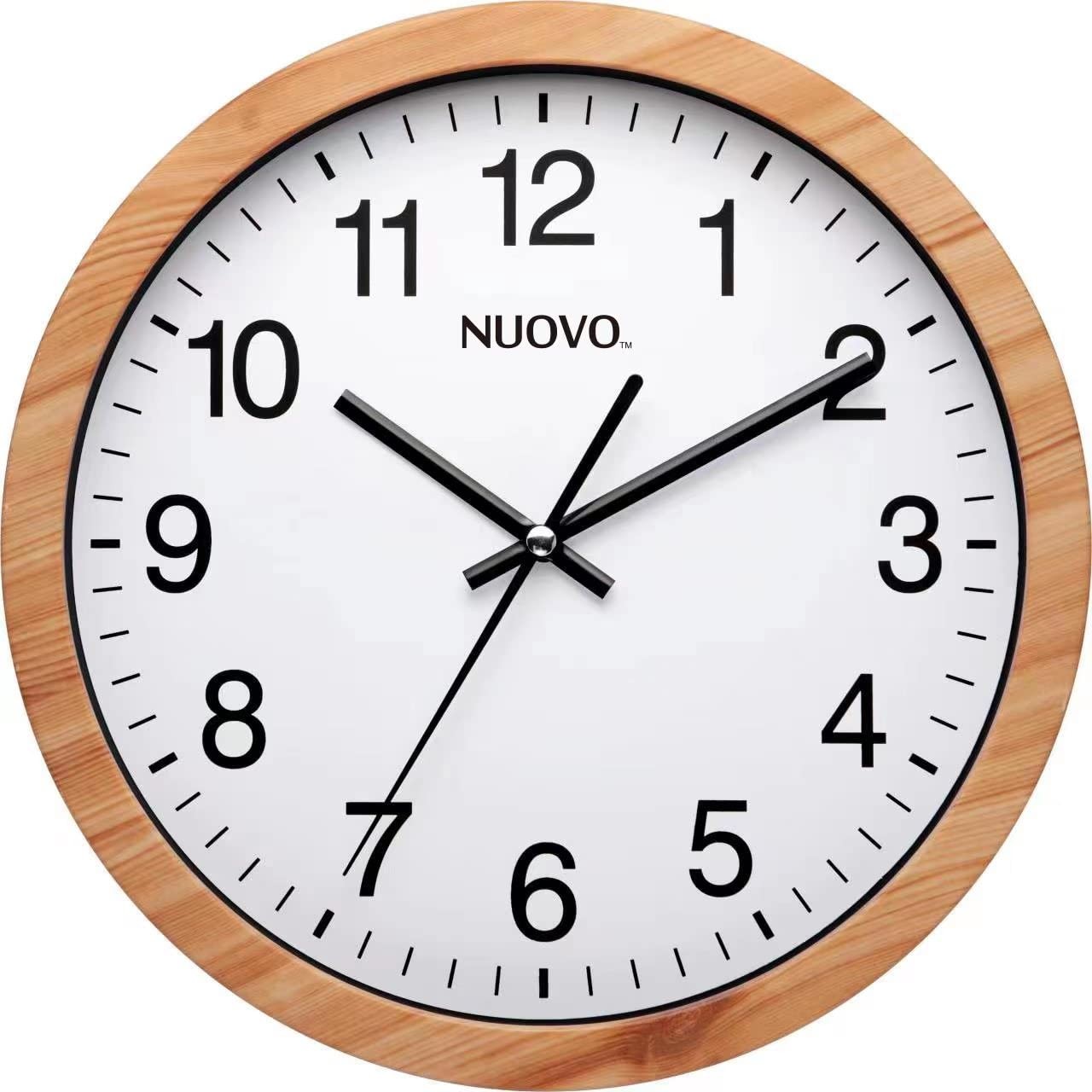 NUOVO 10"" Wood Grain Round Wall Clock Silent and Not 10inch,