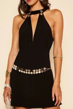 Rixo Otillie Black Halterneck V Neck Mini Dress Size Uk 14