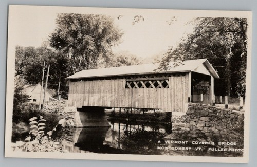 Montgomery Vermont VT Covered Bridge Real Photo Postcard RPPC 1940s