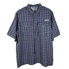 Habit Mens L Kona Beach Short Sleeve River Shirt Vented Blue Plaid Fishing UPF