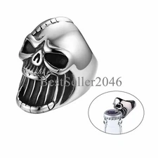 Gothic Biker Skull Stainless Steel Mens Ring Beer Bottle Opener Band Size 7-13