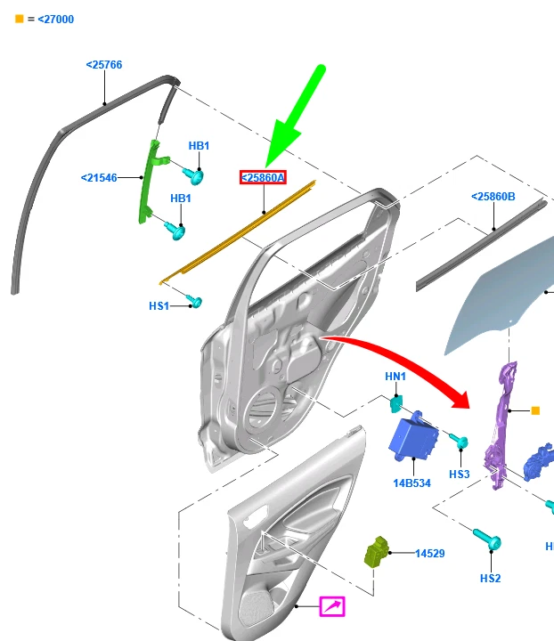 FORD ECOSPORT MK2 BK Rear Right Door Belt Weatherstrip 2232129 NEW  