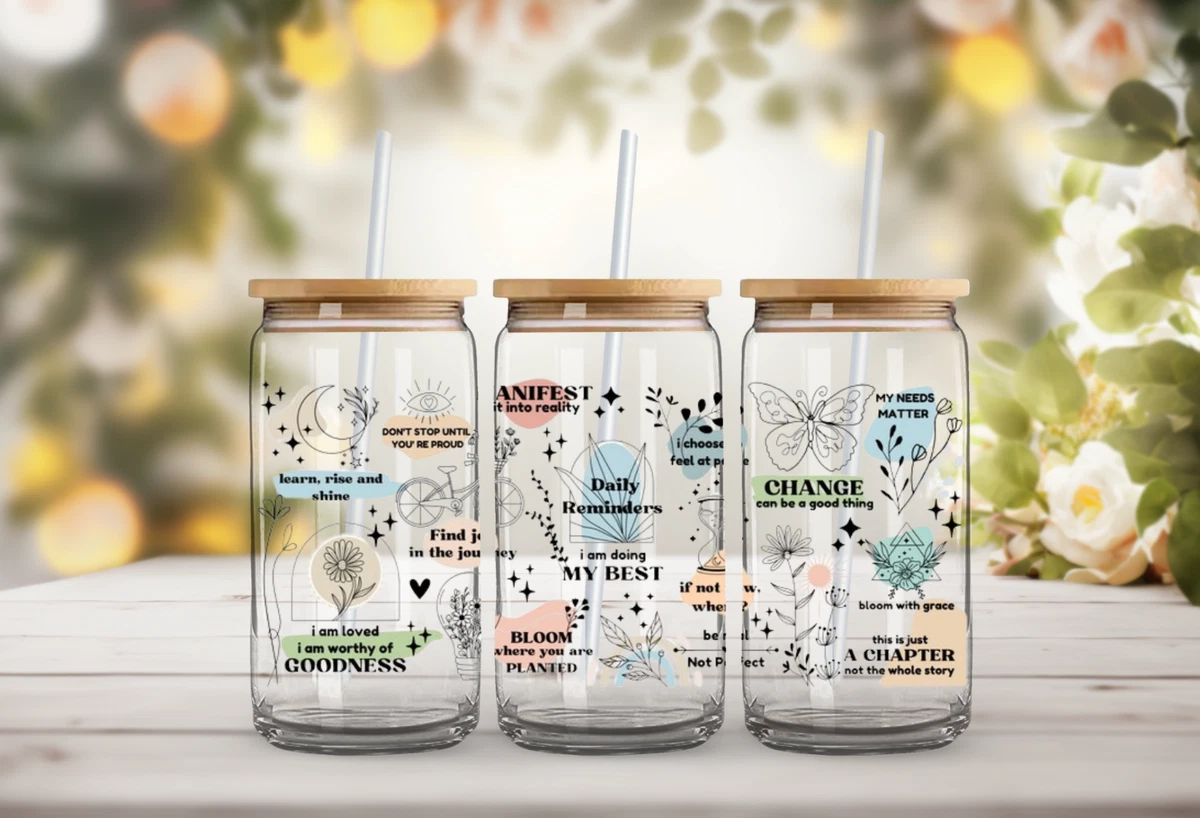 Glass Drink Tumblers With Bamboo Lids & Straws