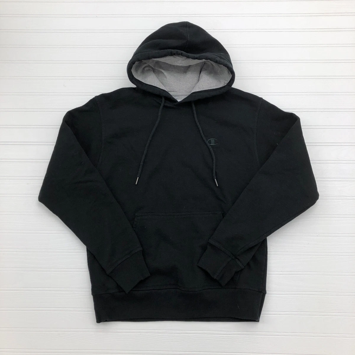 Champion Reverse Weave Black Hoodie Small Logo Fleece Sweatshirt