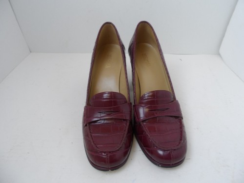 Michael Kors Buchanan Mid Loafer Heels Plum Wine Block Heel Croc - Size 8M -VGC - Picture 4 of 13