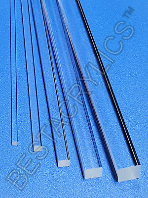 1 PIECE 1 x 1 x 16 INCH LONG SQUARE CLEAR ACRYLIC PLEXIGLASS LUCITE ROD BAR