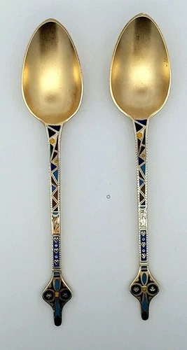 2 Demitasse Spoons By Gorham With Enameled Handles Russian Influence 32.9 Grams
