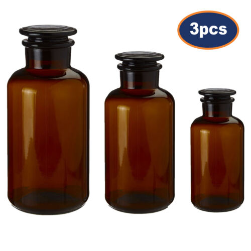 3PCS Apothecary Glass Bottle Amber Oil Vinegar Fragrance Storage Jar Vase Lid - Picture 1 of 7
