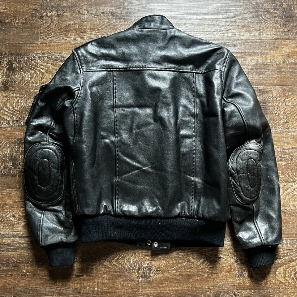 Vintage Black Yamaha Leather Motorcycle Racer Jacket Cigarette Pocket Size 40! - Image 2 of 4