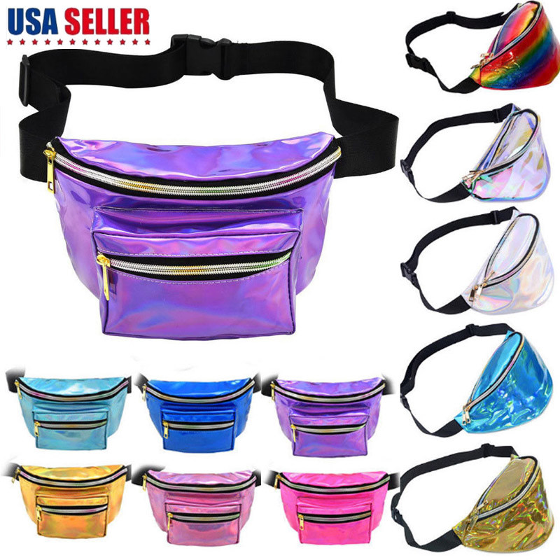 Women Men Iridescent Holographic Fanny Pack Shiny Waist Bag Hip Purse ...