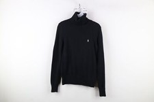 Vtg 90s Ralph Lauren Womens Medium Faded Cotton Knit Turtleneck Sweater Black