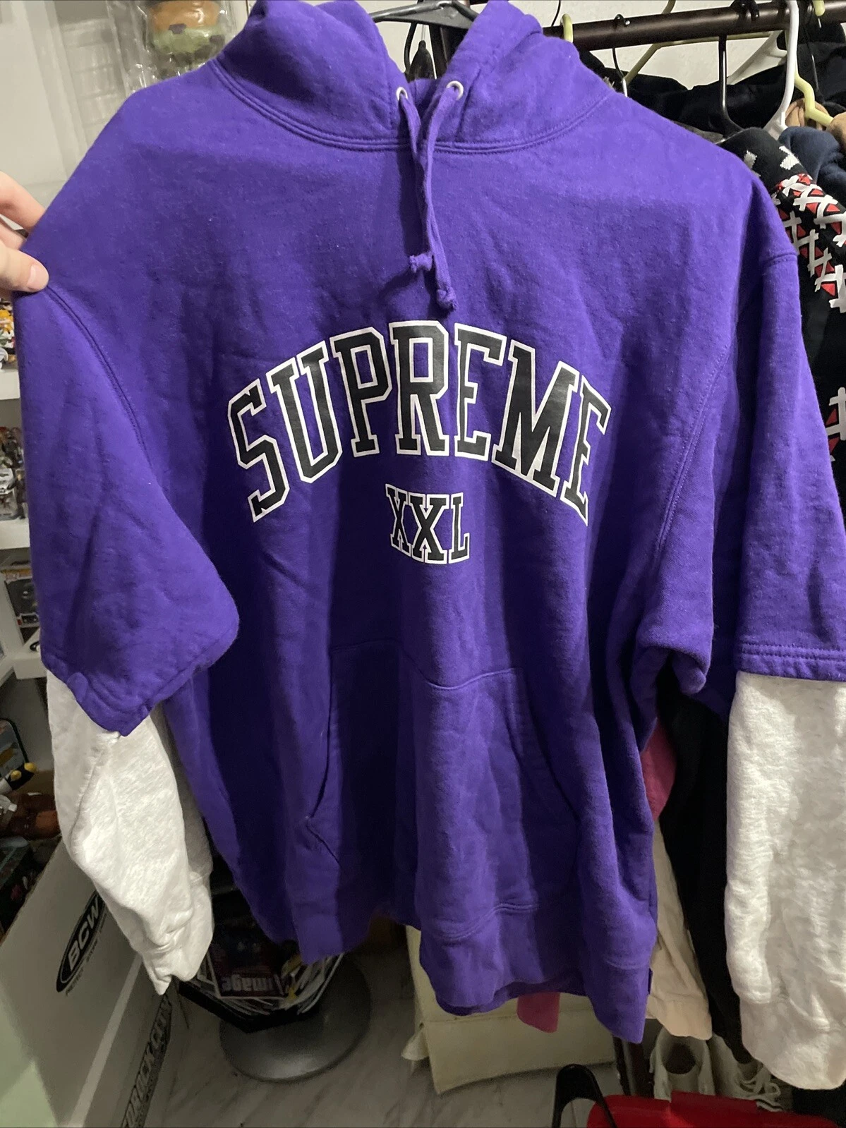 Sweat à capuche Supreme 20ss XXL grand coton violet occasion bon état
