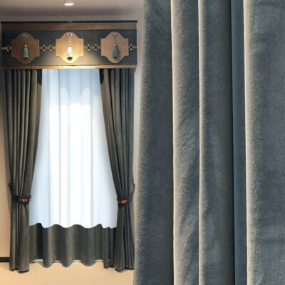 Custom solid flannel grey blue velvet thick cloth curtain valance drape C1782*