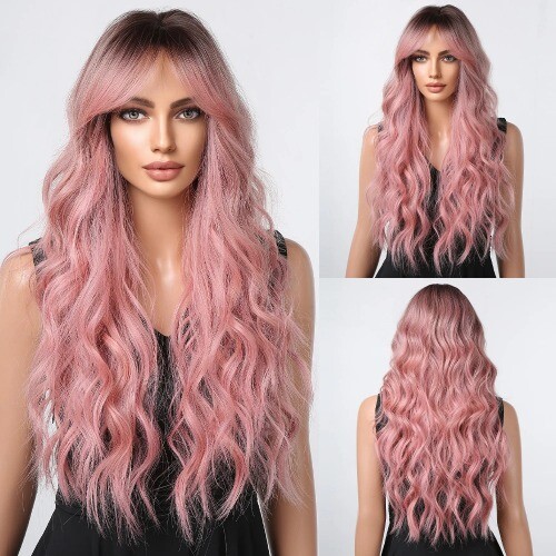 Brown White Ash Gray Blonde Ombre Synthetic WigsBlack Women Afro Long Wavy Wig - Imagen 33 de 54