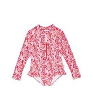 Seafolly L72609 Kids Pink Poolside Fluted Long Sleeve One-Piece Swimsuit Size 4