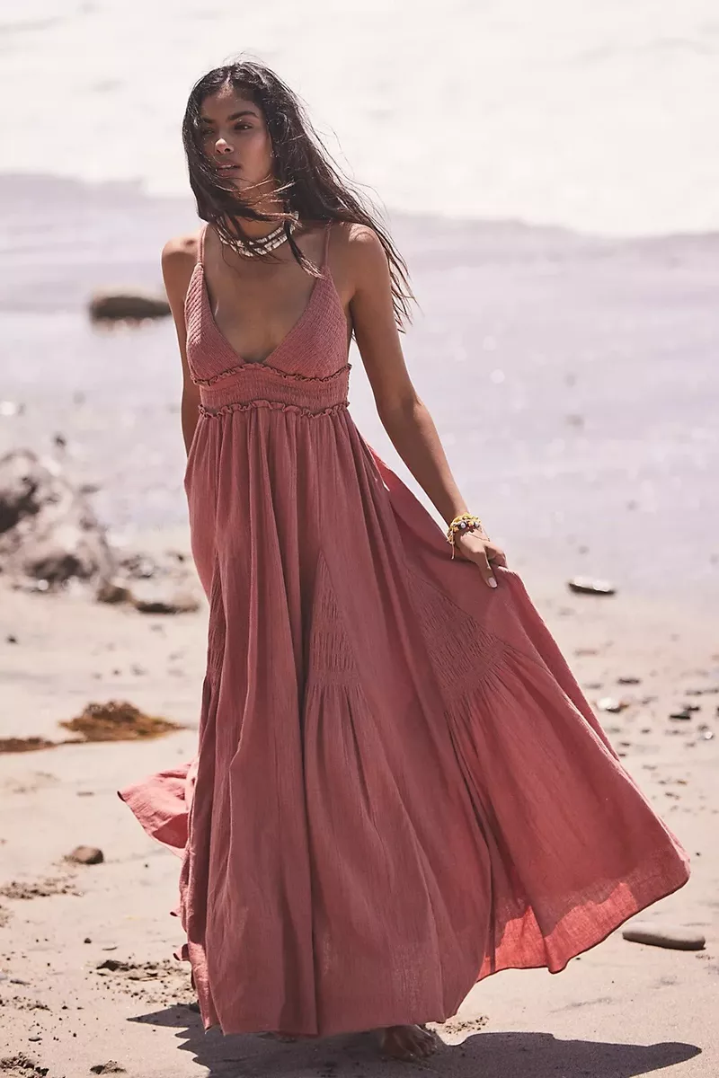 NEW FREE PEOPLE ENDLESS SUMMER Sz XS HEAT HAZE SMOCKED MAXI DRESS