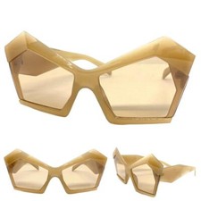 OVERSIZED Exaggerated Classy Elegant Retro Cat Eye SUN GLASSES Large Khaki Frame