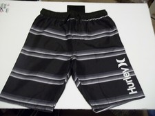 NEW Hurley sz Small 6 / 8 black white stripe boys youth shorts swimsuit trunks