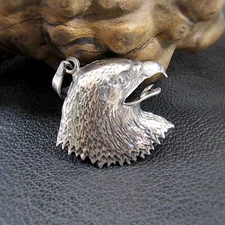 Solid 925 Sterling Silver Heraldic Eagle Head Pendant Patriotic Eagle Face Charm