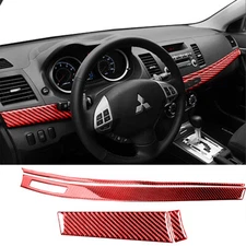 4Pcs Red Carbon Fiber Dashboard Interior Stripe Trim For Mitsubishi Lancer 08-14