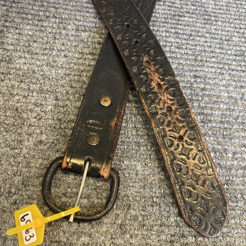 Belt Mens 34 Dark Brown Leather Woven Dark Brown Leather Buckle - Picture 2 of 10