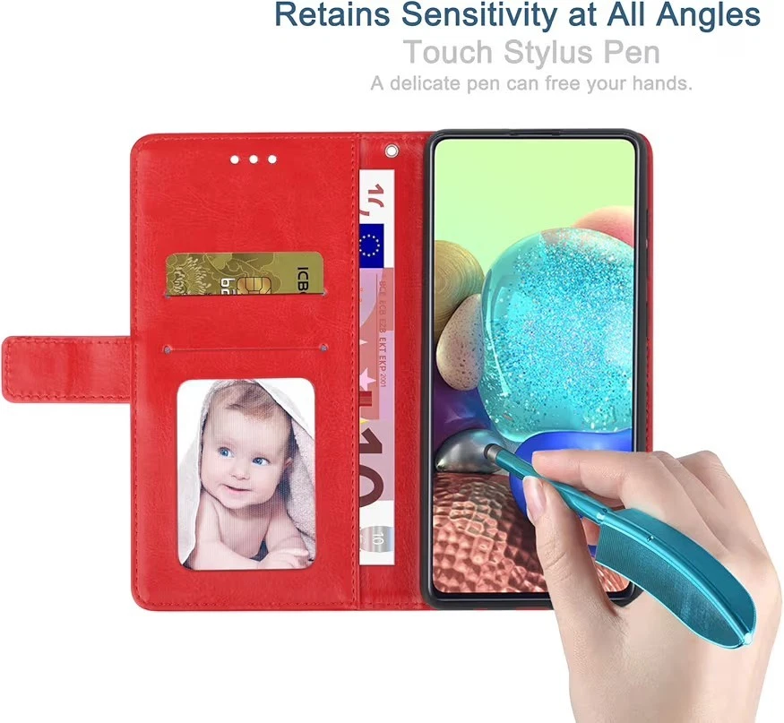 ZTE Blade V30 Vita Shockproof Wallet Case | Red PU Leather | Kickstand | Stylus - Image 4 of 4