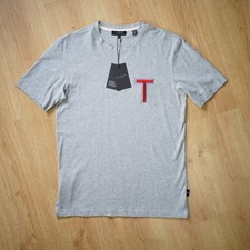Image of New Ted Baker S/S Grey Marl T Logo Crew Neck T-Shirt Size 1 (Extra Small) RRP£40