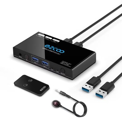 Ezcoo USB 3.0 Switch 2 In 4 Out Sharing Switcher IR Remote KVM Switch Hub für 