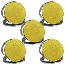 5 PCS Gold Bitcoin Physical Coin Collectible Crypto Commemorative Coin Gift Item