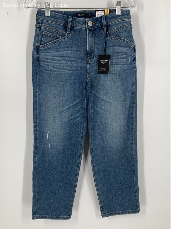 Simply Vera Vera Wang Womens Blue Denim Mid-Rise Cropped Boyfriend Jeans Size 2