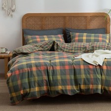 VM VOUGEMARKET Washed Cotton Bedding Set King Colorful Plaid Duvet Cover Set