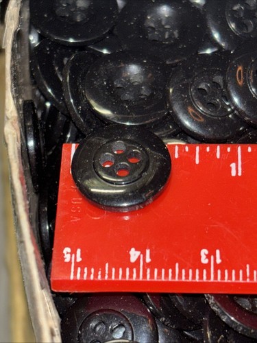 20 Gross Solid Black Glossy Sz 24L Rimmed Buttons 4 Hole 16mm Sewing Craft 5/8” - Picture 3 of 4