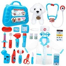 Toy Doctor Kit for Kids - Pretend Play Doctor Set with Blue case with dolll