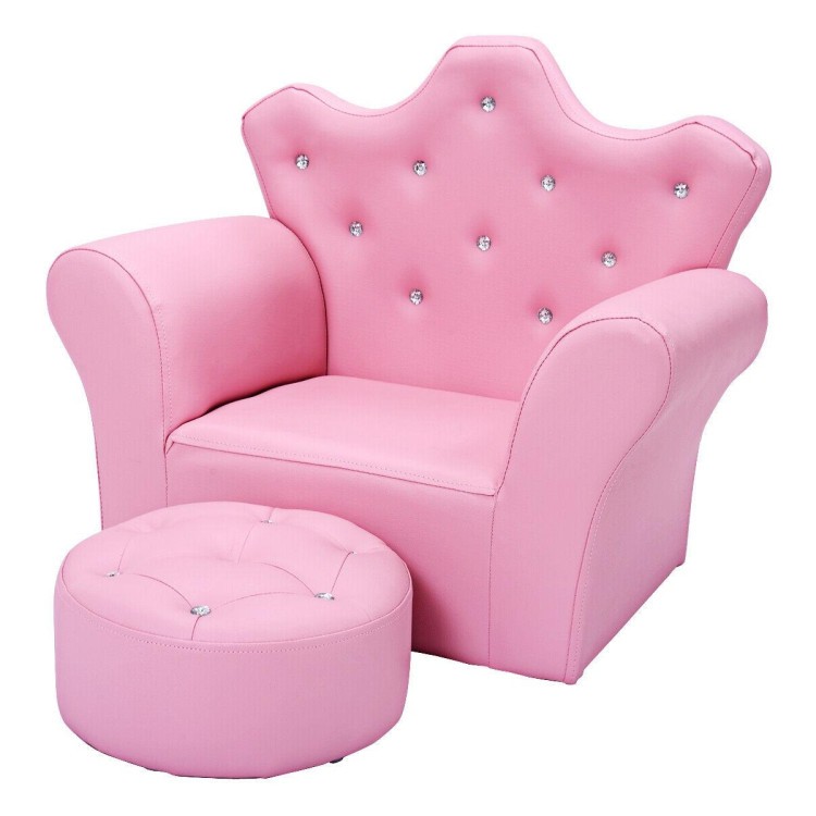 Kids Princess Sofa with Ottoman - Diamond Decor, Easy Clean 
