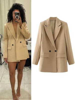 TRAF Blazer Woman Black Beige Khaki Blue Green Gray Women coat Fashion Office W