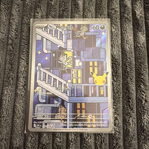 Pokemon TCG  Alolan Meowth 139/128 Holo Illustration Rare 30th Celebration