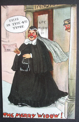 Alter F S Fred Spurgin Comic FROHE WITWE VERSICHERUNGSSCHECK 4. EHEMANN TOT TRAUER