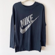 Nike Swoosh Knit Oversized Black Long Sleeve Pullover Sweatshirt Women s size XS