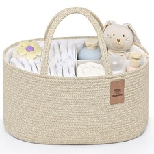 19L Baby Diaper Caddy Organizer, 16.8"x9.8"x9" Cotton Rope Diaper Basket, Cha...