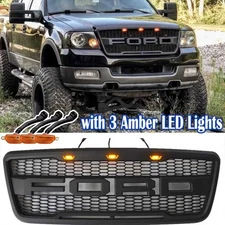 For 2004-2008 F150 F-150 Raptor Style Front Bumper Grille Grill Black w/Lights