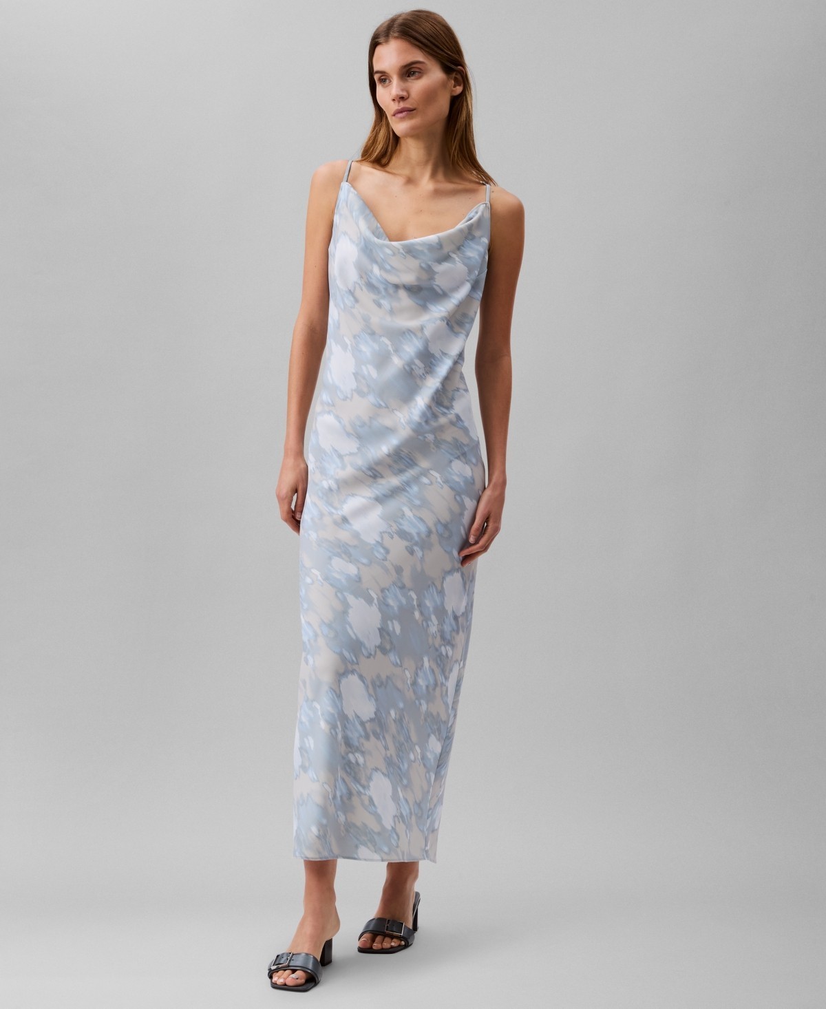 Calvin Klein Women's Printed Cowl-Neck Slip Dress Tofu Size XL 1753